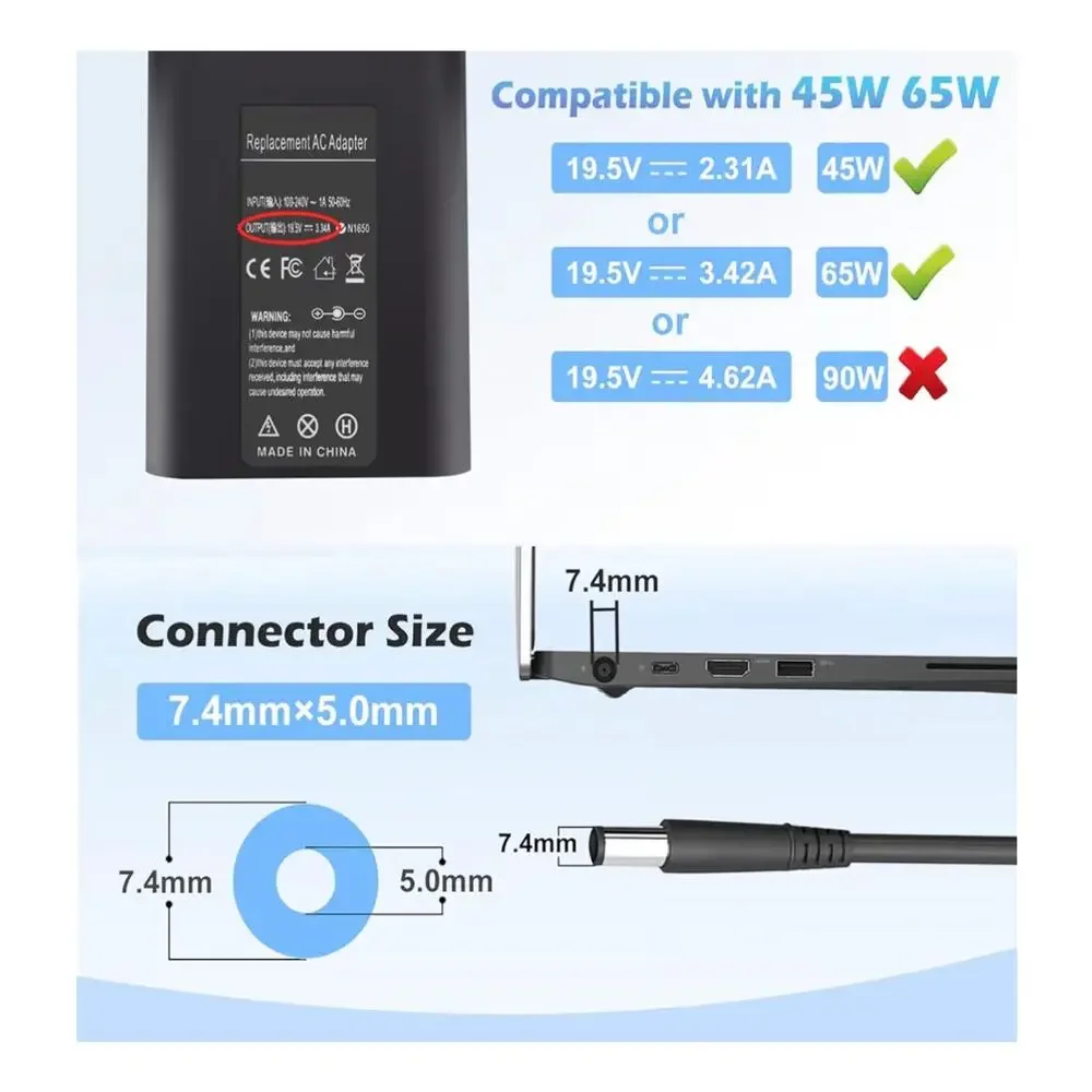 Dell Latitude 65W LA65NS2-01 Laptop Charger Adapter Compatible Dell Latitude